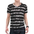 Mode Dye Stripe V Neck manches courtes été en gros en coton hommes T-shirt